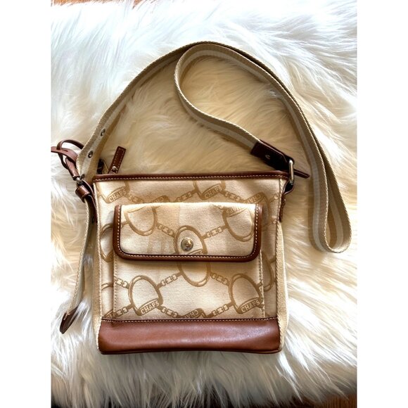 Chaps Beige & Brown Crossbody Bag With Adjustable Strap Travel Work Handbag 30” - Picture 1 of 8